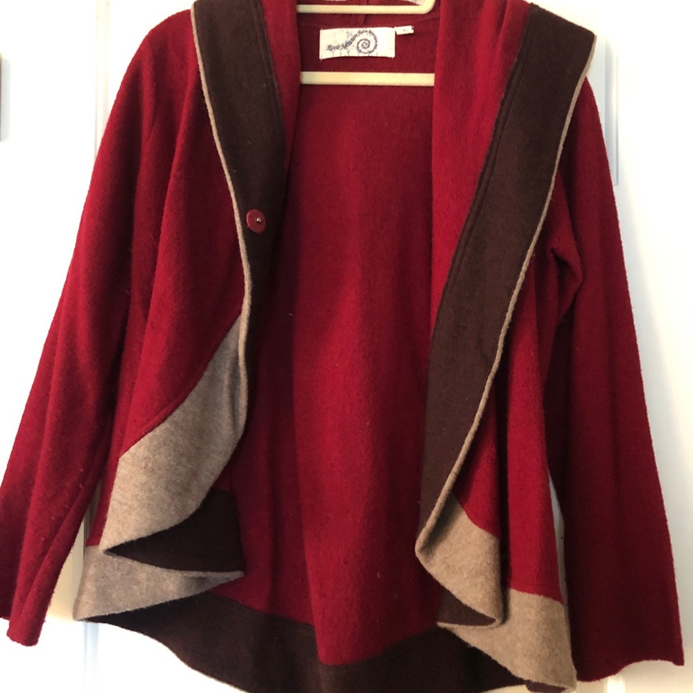 Anthropologie Burgundy Boiled Wool Sweater w/Hood